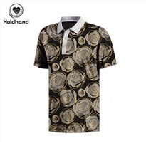 Gold Rose Floral Print Polo Black Polo Shirt
