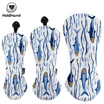 Full Leather Printing Fish Headcover Golf Hybrid Fairway Wood Driver Head Cover Set