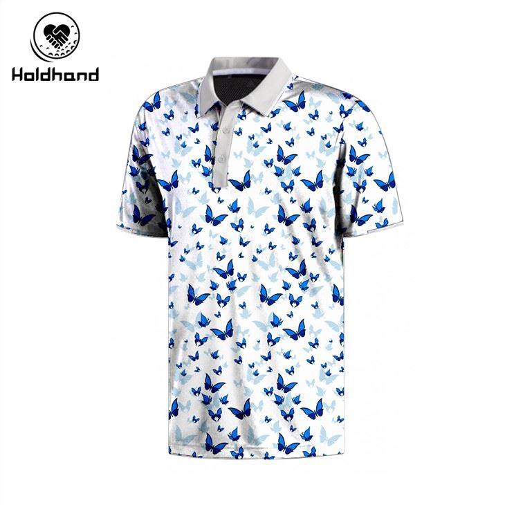 Beautiful Blue Butterfly Print Polo With Custom Logo Men's Golf Polo Shirt