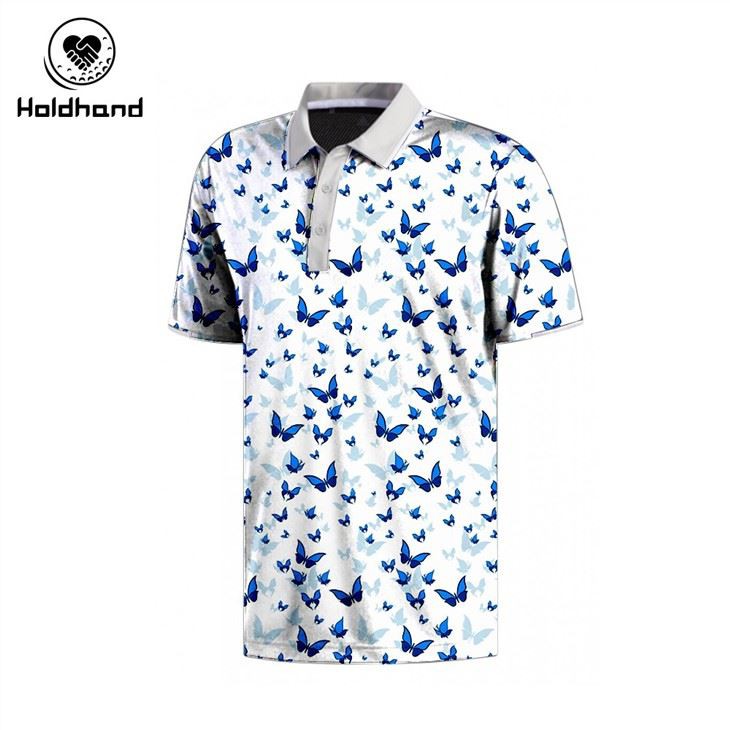 Beautiful Blue Butterfly Print Polo With Custom Logo Men's Golf Polo Shirt