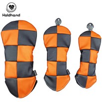 Black And Orange Plaid Design Water-repellent Golf Club Head Covers Fit All Brand