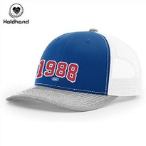 Blue Color Trucker Hat Mesh Baseball Cap Adjustable Snapback Custom English Letter Pattern Design