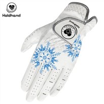 Blue Snowflake Print Gloves Cabretta Leather Ladies Golf Gloves