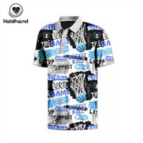 Blue Trendy Basketball Themed Polo Shirt Men's Golf Polo Shirt With Custom Logo