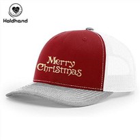 Bronzing English Letter Design Christmas Fit Red Color Trucker Hat Mesh Baseball Cap Adjustable Snapback Custom