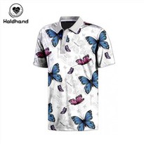 Cationic Fabric Polo Shirt With Butterfly Print