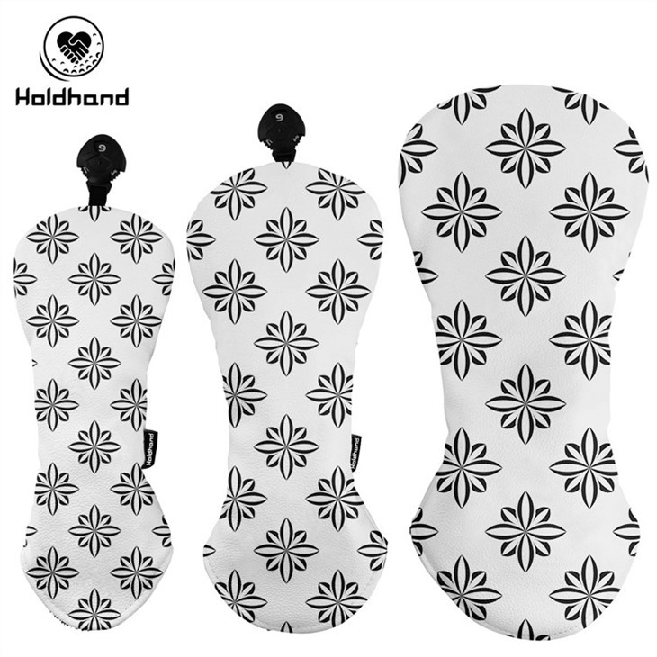 PU Leather Custom Golf Headcovers Top Quality Black White Color Printing Style