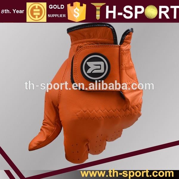 Orange Custom Cheap Cabretta Leather Golf Gloves