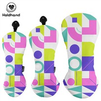 Geometric Printing Design Golf Headcovers,Golf Driver Covers Fairway Wood Cover Hybrid Head Cover Leather 1,3,5 Wood