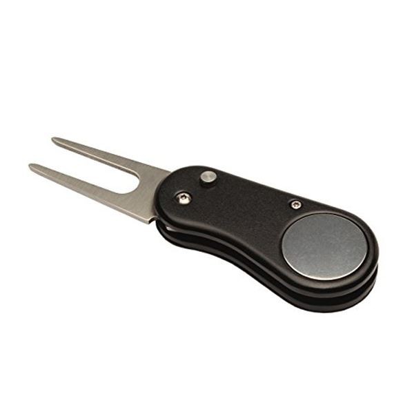 Golf Divot Repair Tool With Magnetic Ball Marker, Metal And Foldable Design
