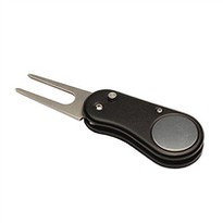 Golf Divot Repair Tool With Magnetic Ball Marker, Metal And Foldable Design