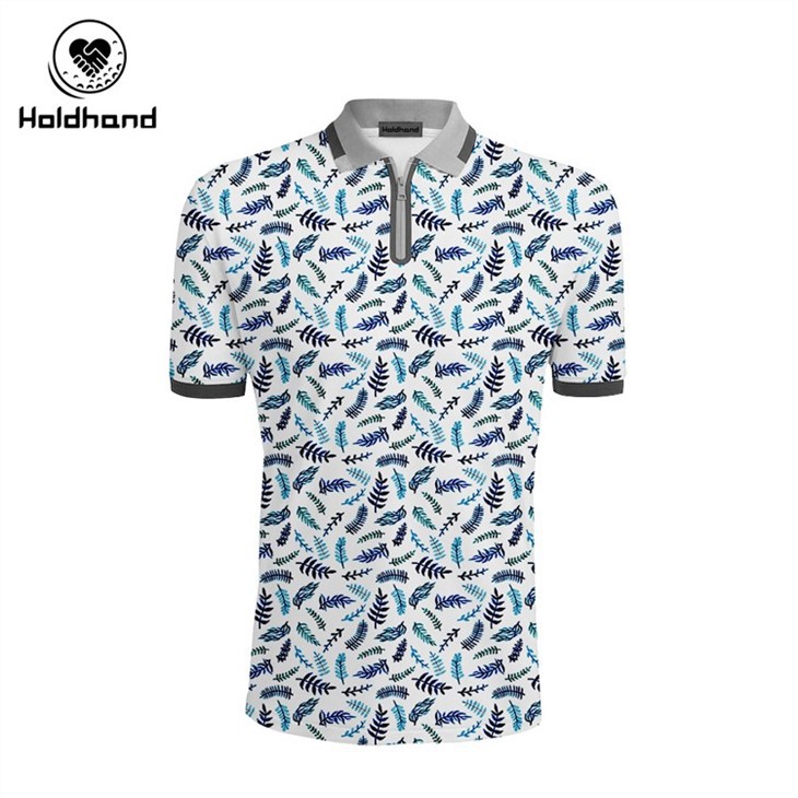 Golf Polo Polyester Spandex Black Leaves Style Design Manufacturer