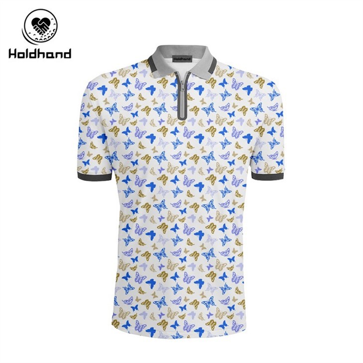 Golf Shirts For Men Dry Fit Short Sleeve Butterfly Print Performance Moisture Wicking Polo Shirt