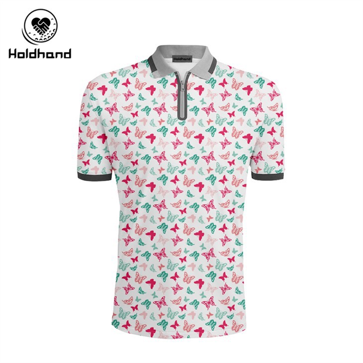 Golf Shirts For Men Dry Fit Short Sleeve Butterfly Print Performance Moisture Wicking Polo Shirt