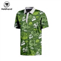 Green Polo Tea Print Golf Polo Polyester Material Wicking And Breathable