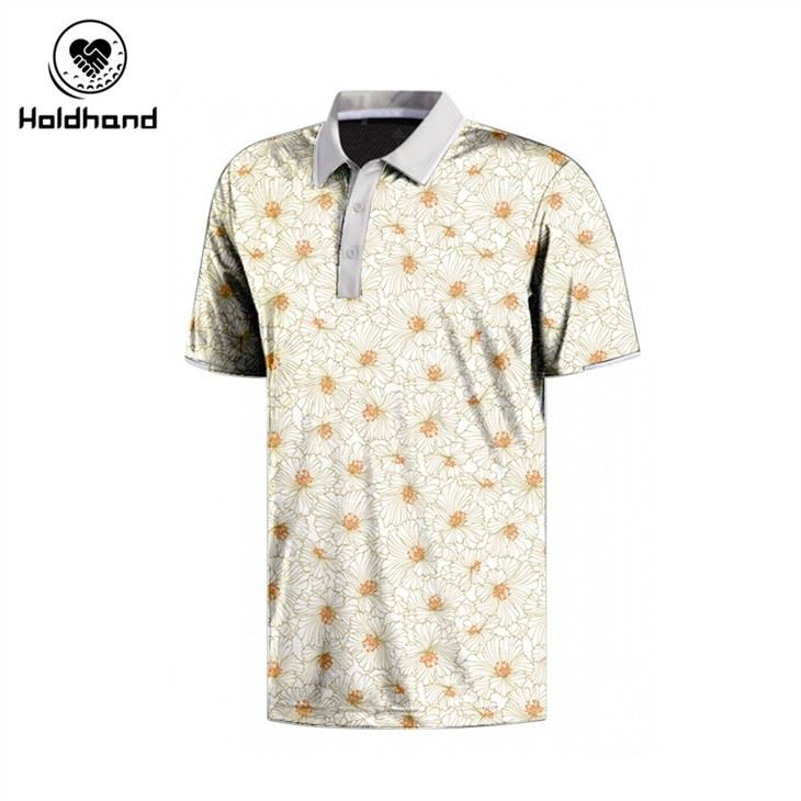 HIGH QUALITY Mens Golf Polo Shirts Custom Flowers Style Design Made in China