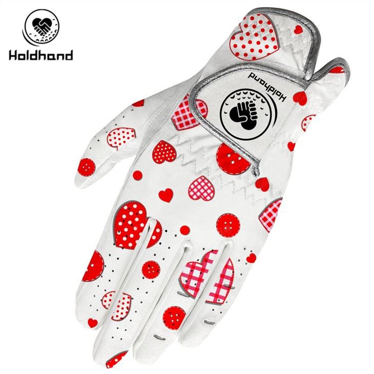 Ladies' Golf PU Leather Gloves With Red Love Print