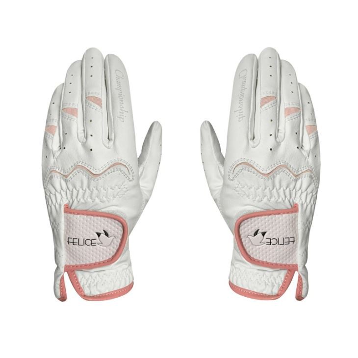Majestic White&pink Microfiber Lady's Golf Gloves For Two Hands