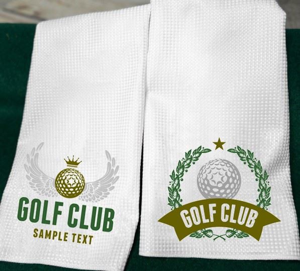 White Color Microfiber Waffle Golf Towel Sublimation Printed Fruit Design Custom Logo Wholesale With Hook