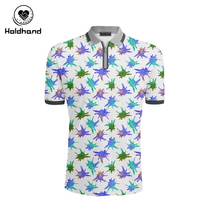 Short Sleeve Dry Fit Golf Shirts For Men Color Inkjet Design Print Performance Moisture Wicking Polo Shirt