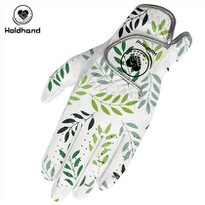 Soft Weather Red PU Synthetic Leather Golf Gloves Leaf Printing Design
