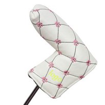 White Pu Leather With Plaid Design Putter Head Covers Customized Logo